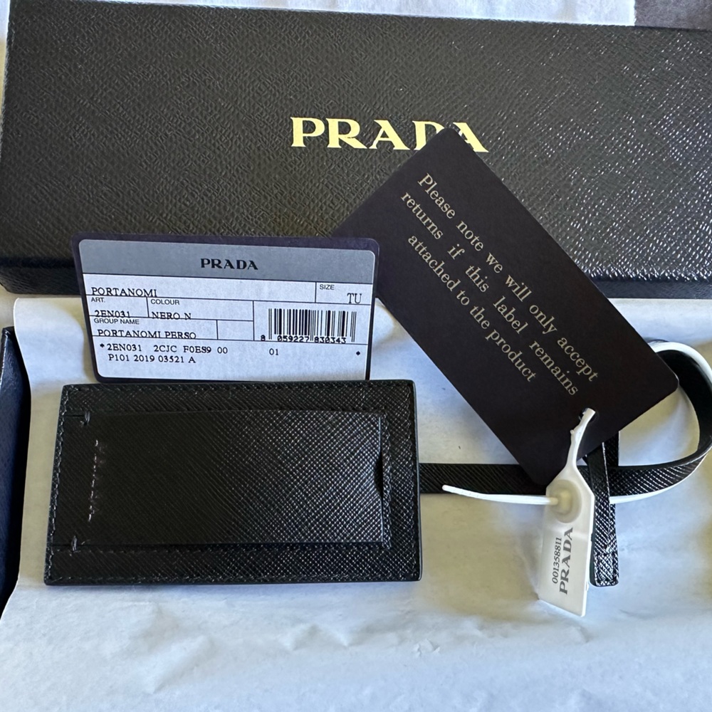 Prada Portanomi Luggage Tag - Black Leather - NWT